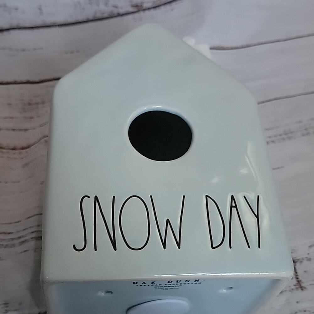 Rae Dunn Light Blue Snow Day Ceramic Birdhouse House Shaped Winter Decoration - Picture 8 of 12
